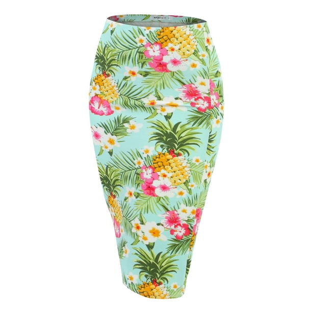 DOUBLJU Stretch Knit Midi Pencil Skirt with Back Slit for Women with Plus Size DOUBLJU Stretch Knit Midi Pencil Skirt with Back Slit for Women with Plus Size